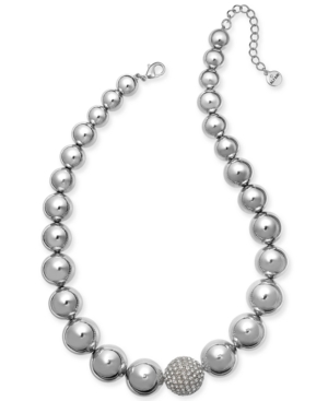 image of Alfani Silver-Tone Crystal Accent Bubble Statement Necklace, 17