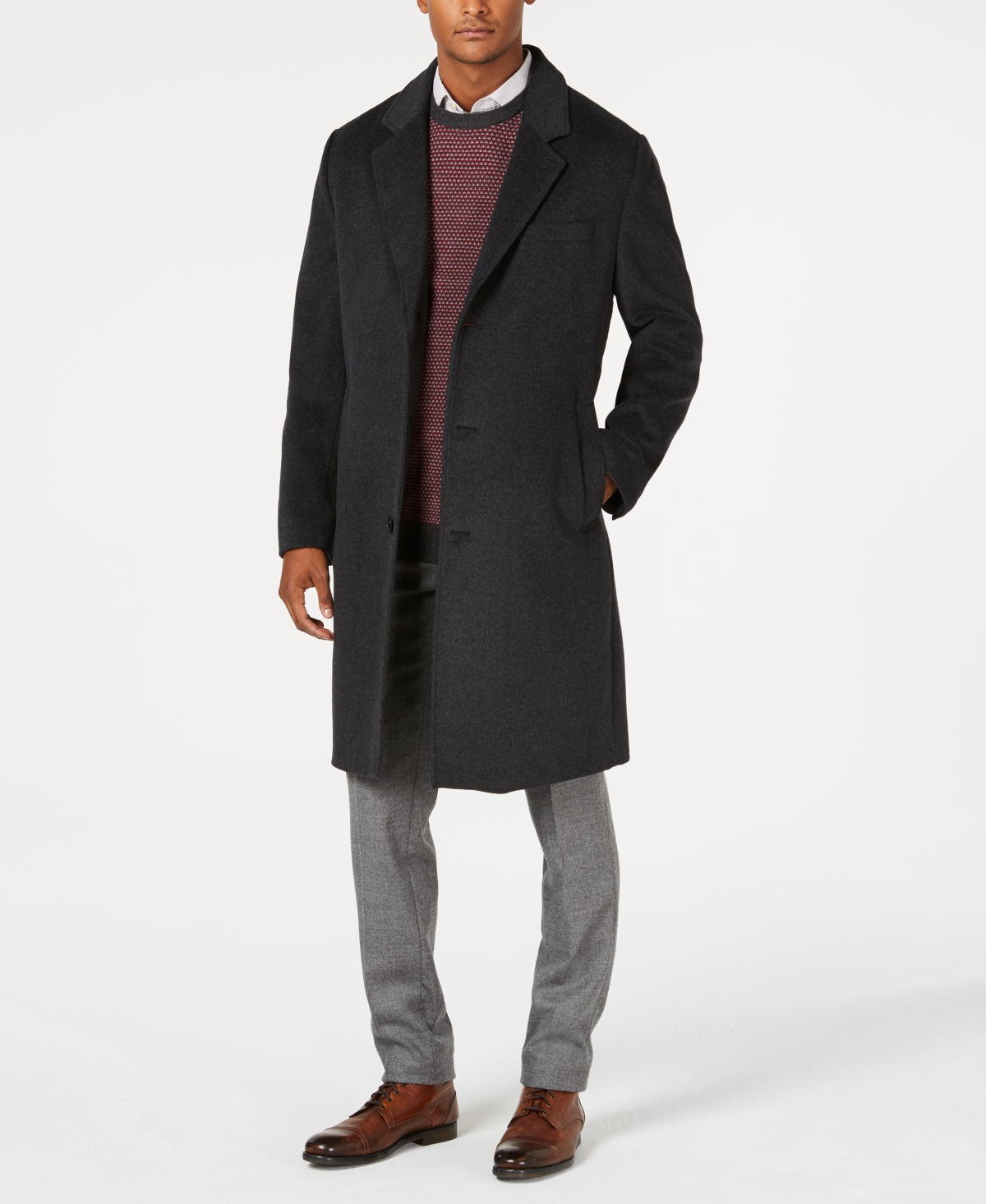 Shop London Fog Men Signature Wool-blend Overcoat In Burgundy