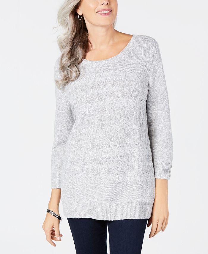 Karen Scott Petite Cable-Knit Button-Cuff Sweater, Created for Macy's ...