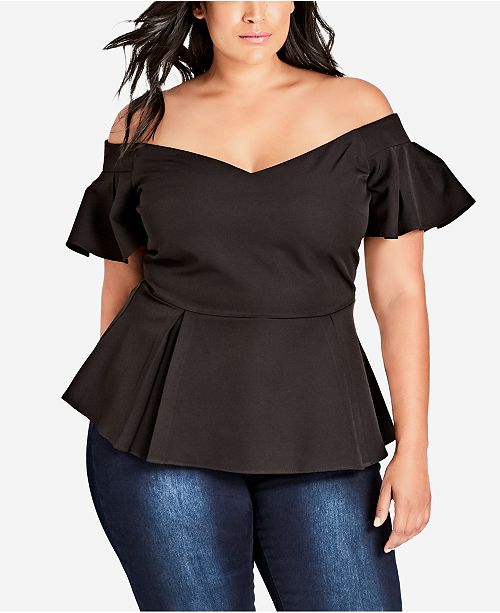 City Chic Trendy Plus Size Off-The-Shoulder Peplum Top & Reviews - Tops ...