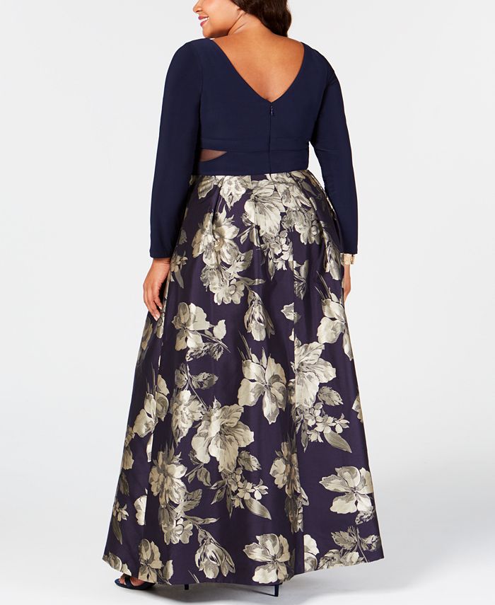 XSCAPE Plus Size Printed Mesh-Inset Gown - Macy's