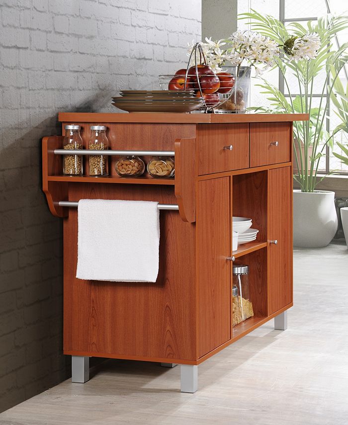 Hodedah Kitchen Island with Spice Rack plus Towel Holder in Cherry Macy's