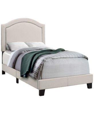 Monarch Specialties - Bed - Twin Size Beige Linen With Antique Brass Trim