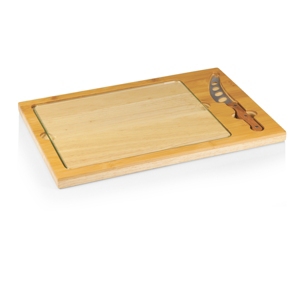 Picnic Time Toscana By  Icon Glass Top Cutting Board & Knife Set In Brown