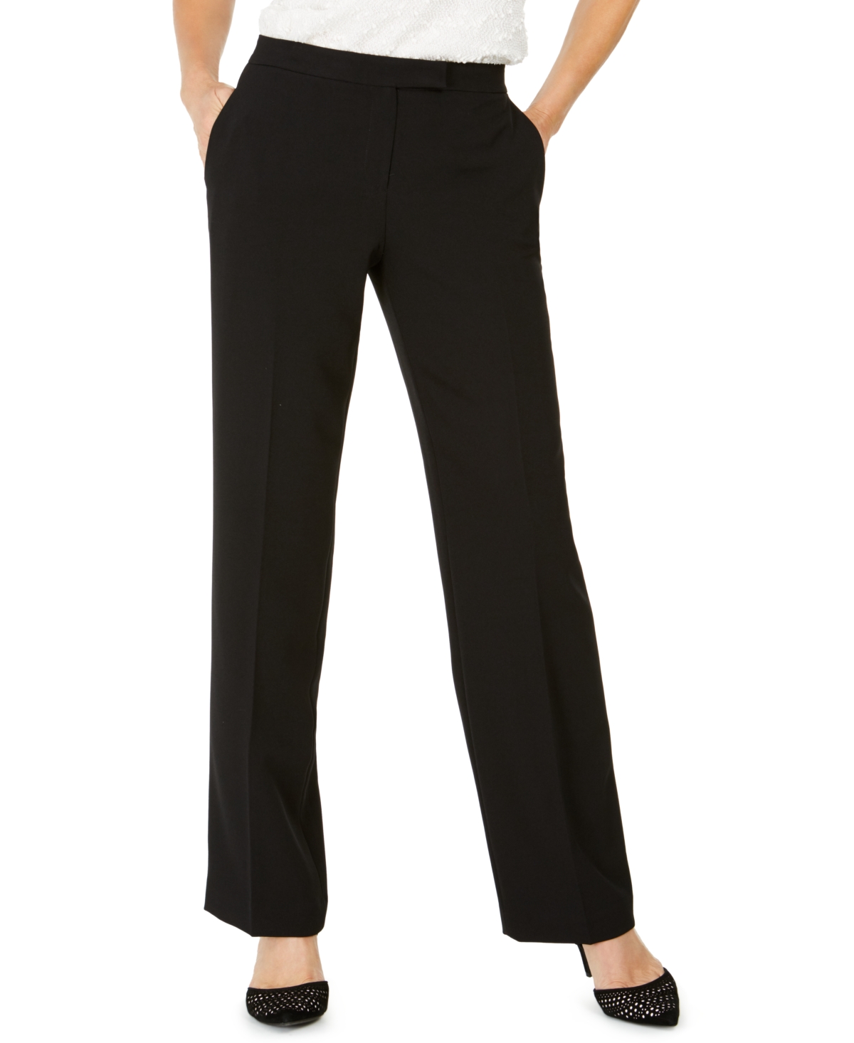 Shop Kasper Petite Tab-waist, Straight-fit Modern Dress Pants In Black