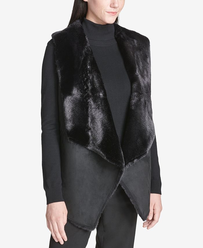 Calvin Klein Faux-Suede Faux-Fur Vest & Reviews - Jackets & Blazers - Women  - Macy's