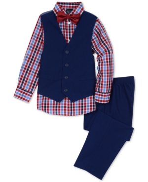 image of Nautica Toddler Boys 4-Pc. Check-Print Shirt, Vest, Pants & Bowtie Set