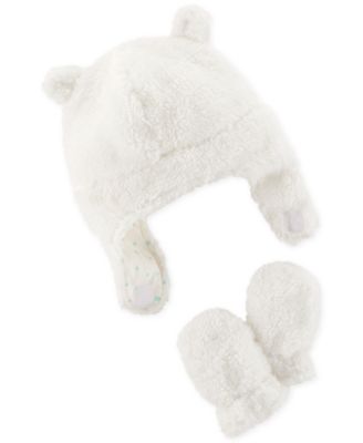 white fleece baby hat