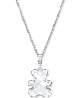 Swarovski Silver-Tone Crystal Teddy Bear Pendant Necklace, 14-4/5