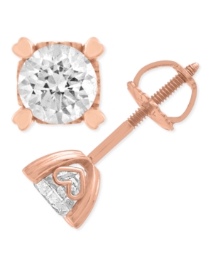 image of Diamond Stud Earrings in Heart Shape Prongs (3/4 ct. t.w.) in 14k Rose Gold