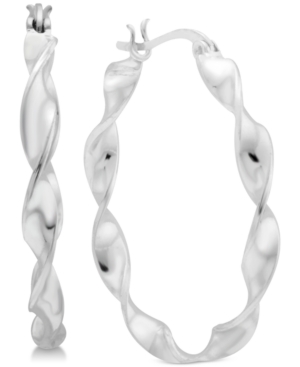image of Essentials Twisted Small Medium Hoop Earrings in Fine Silver Plate