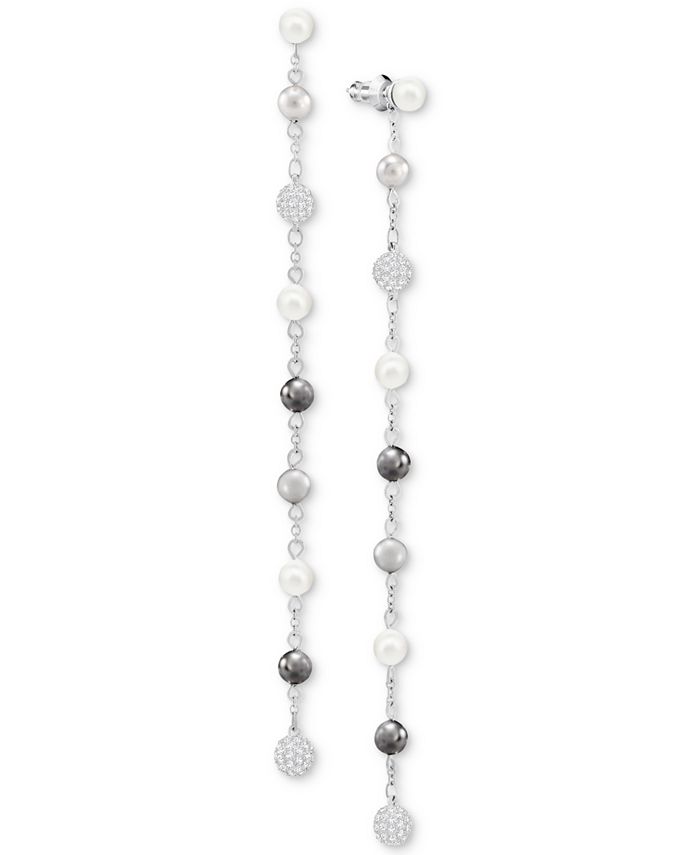 Swarovski SilverTone Pavé Ball & Imitation Pearl Linear Drop Earrings