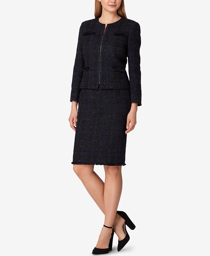 Tahari ASL Velvet-Trim Plaid Skirt Suit - Macy's