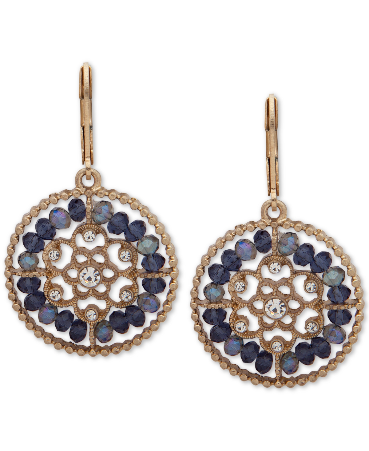 Gold-Tone Crystal & Bead Openwork Drop Earrings - Blue