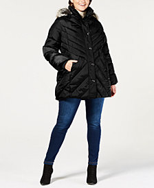 London Fog Plus Size Faux-Fur-Trim Hooded Quilted Coat