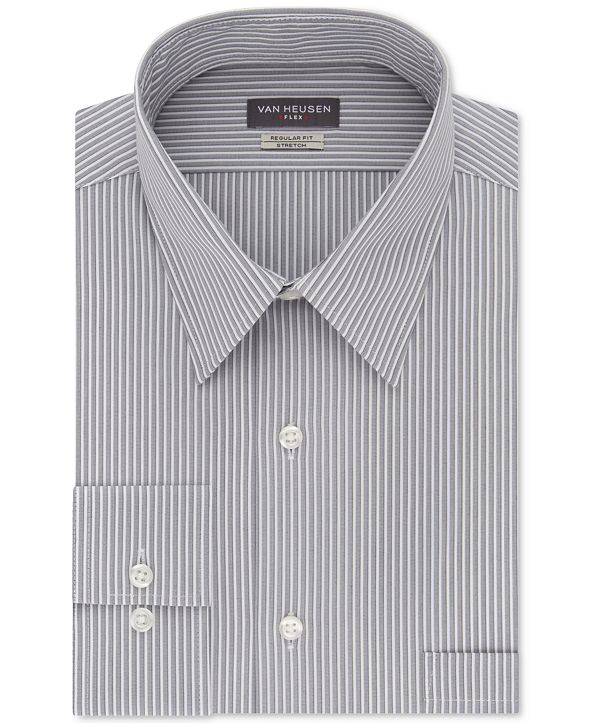 Van Heusen Men's Classic/Regular Fit Flex Collar Stretch Gray Stripe