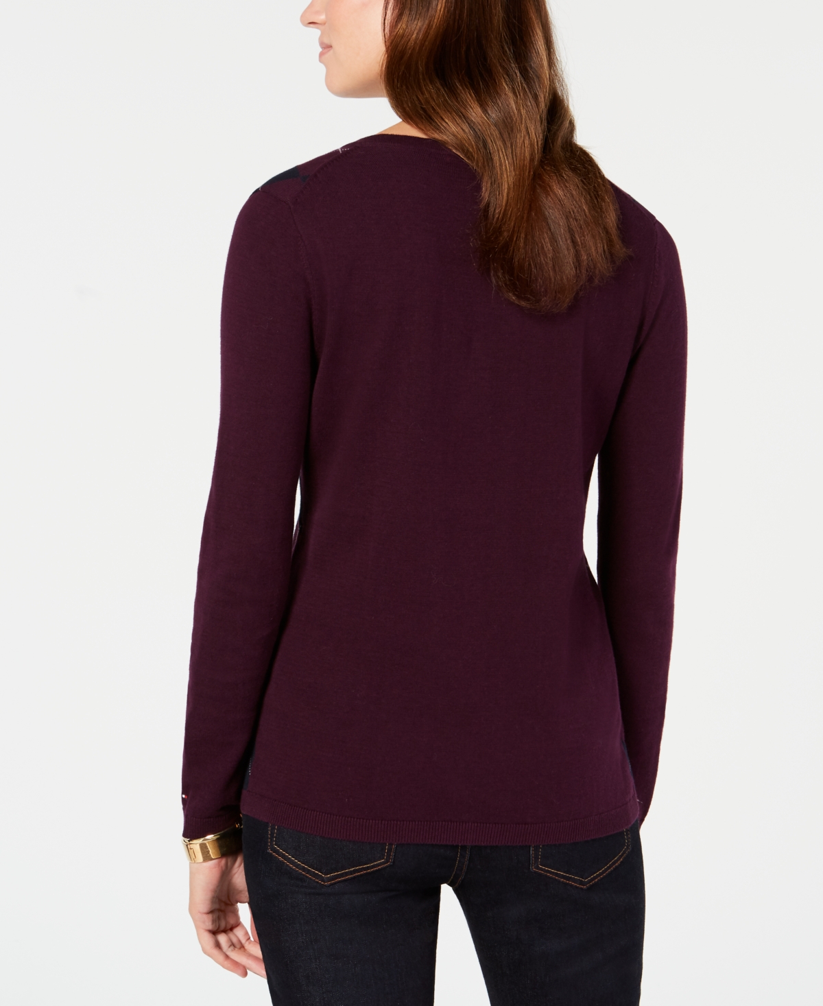 Tommy Hilfiger Women's Cotton Argyle V-Neck Sweater -sky Ca