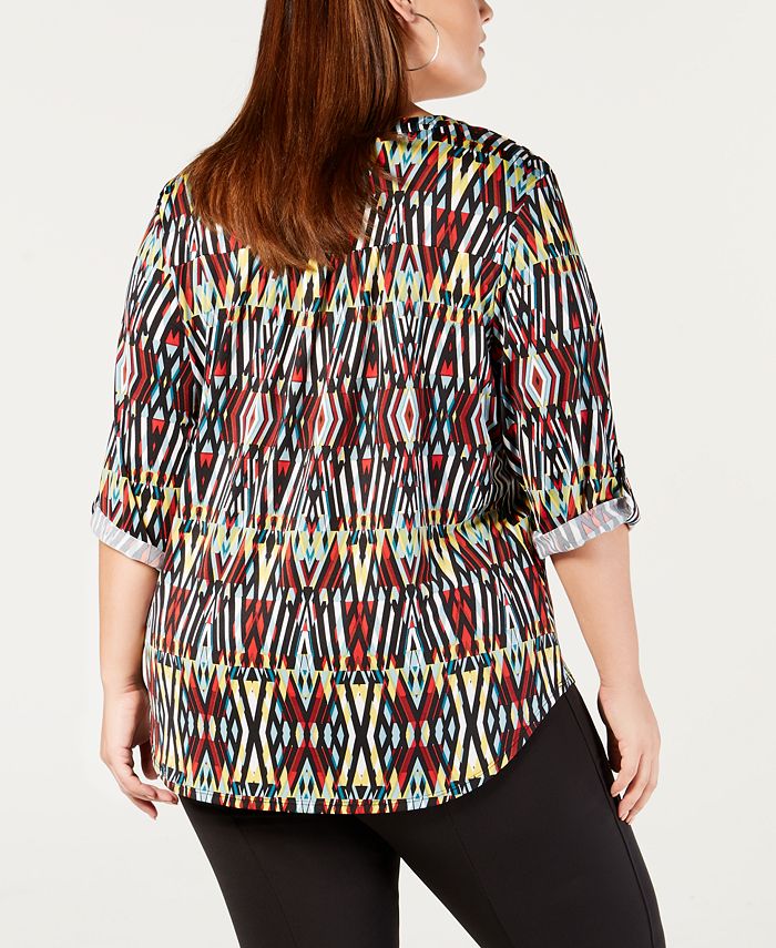 NY Collection Plus Size Printed Utility Shirt Macy's