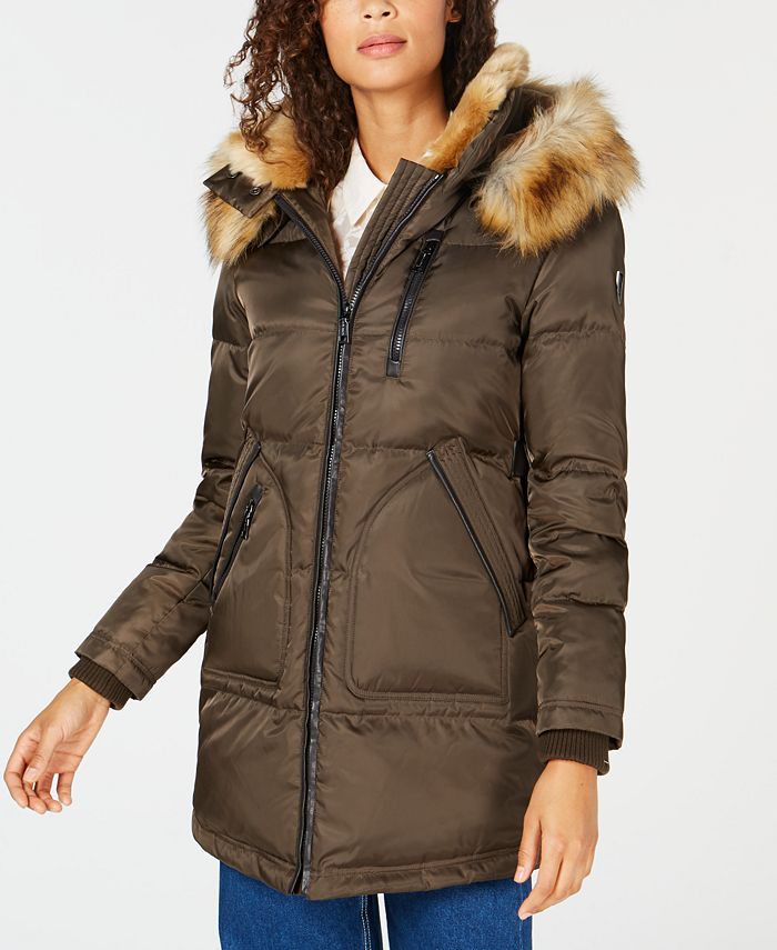 Vince Camuto Faux Fur Hooded Puffer Coat - Macy's