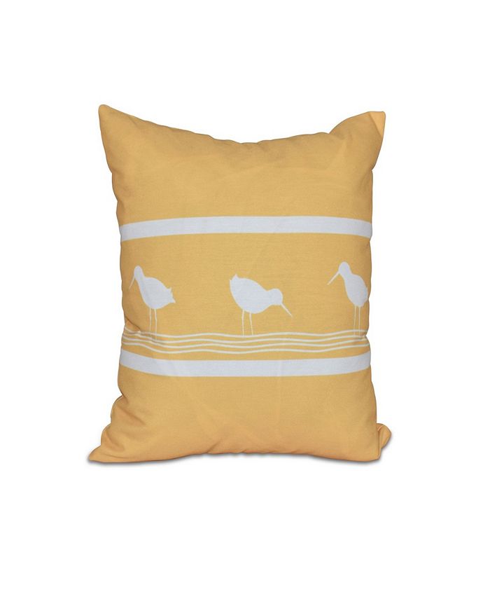 E by Design Birdwalk 16 Inch Yellow Decorative Coastal Throw Pillow