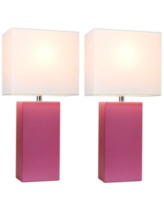 Elegant Designs 2 Pack Modern Leather Table Lamps with White Fabric Shades
