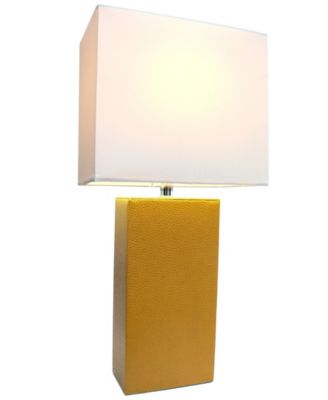 Elegant Designs Modern Leather Table Lamp with White Fabric Shade