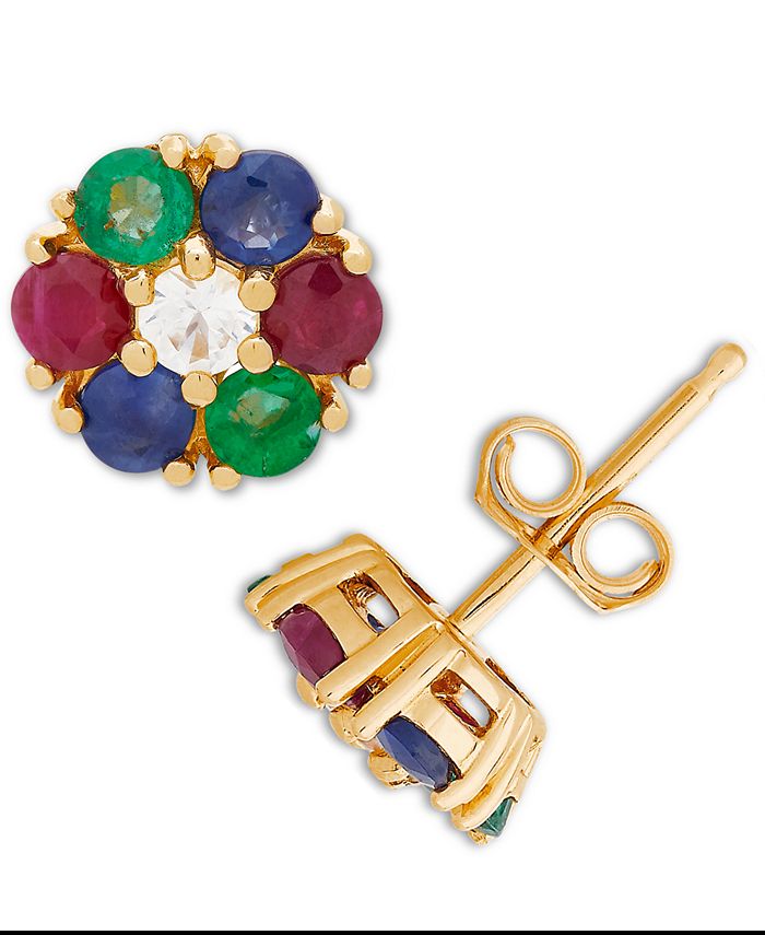 Macy's - Multi-Gemstone Flower Stud Earrings (1-1/5 ct. t.w.) in 14k Gold