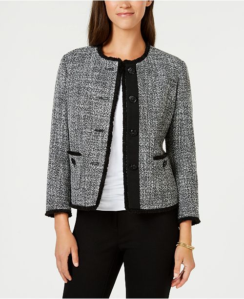 Anne Klein Collarless Fringed Tweed Blazer, Created for Macy's ...