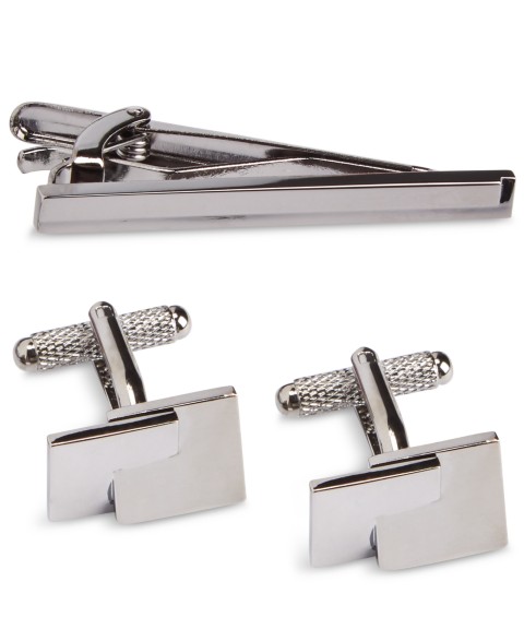 Мужские аксессуары Perry Ellis Portfolio Men's Small Grid Cuff Links & Tie Bar Set