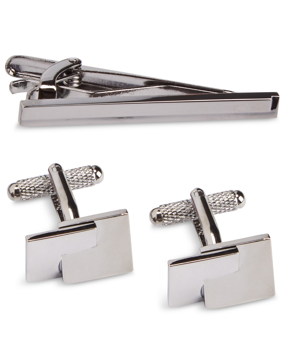 Мужские аксессуары Perry Ellis Portfolio Men's Small Grid Cuff Links & Tie Bar Set — фото 1