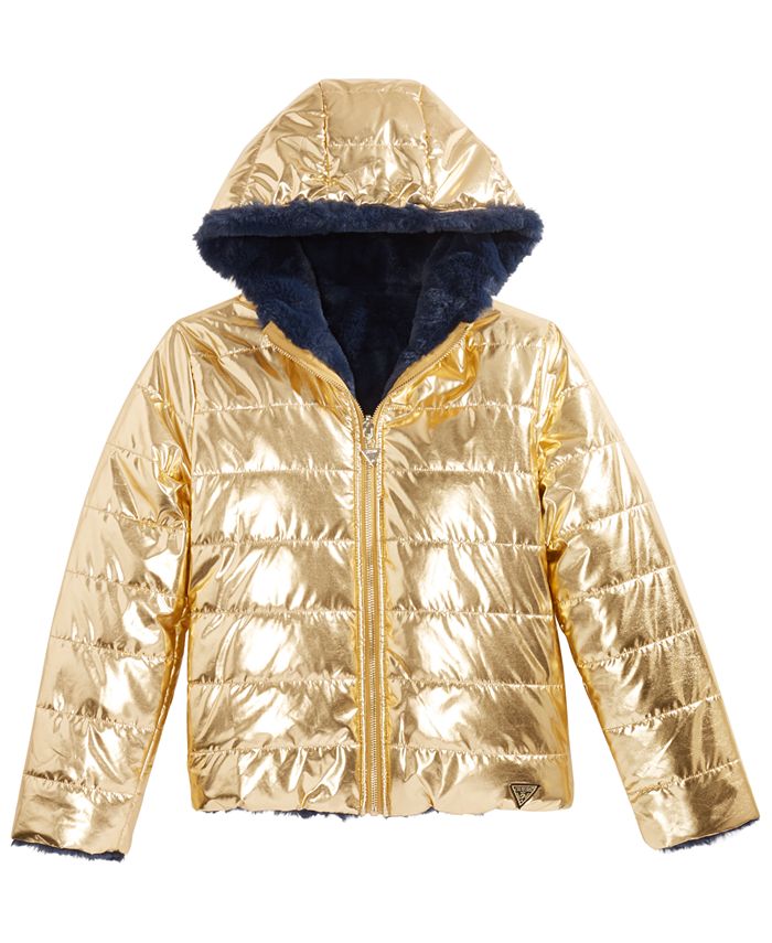 GUESS Big Girls Reversible Hooded Puffer Jacket & Reviews - Coats ...