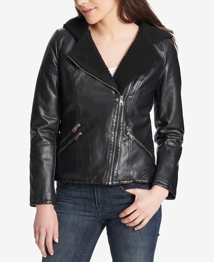 Levi's Women's Faux-Leather Hooded Moto Jacket & Reviews - Women - Macy's