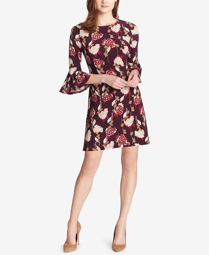 Tommy Hilfiger Floral Bell-Sleeve A-Line Dress - Macy's