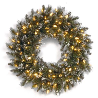 National Tree Company - 24" Glittery Bristle Pine Wreath with 50 Soft White C7 LED Lights