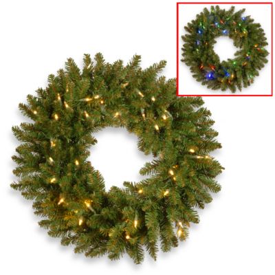 National Tree Company - 30" Kingswood Fir Wreath with 100 Dual Color(R) Battery Operated LED Lights w/Timer- BAT-9 Functions-Reshippable Inner Box
