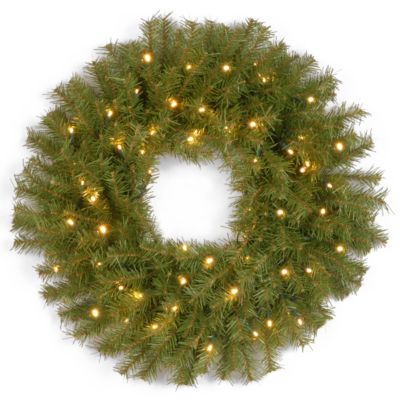 National Tree Company - 30" Norwood Fir Wreath with 100 Battery Operated LED Lights