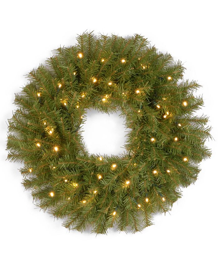 National Tree Company - 30" Norwood Fir Wreath with 100 Battery Operated LED Lights