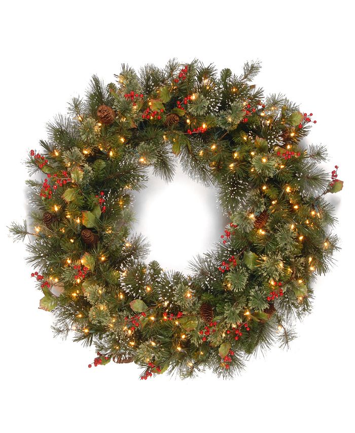 National Tree Company - 48" Wintry Pinw Wreath with 200 Clear Lights