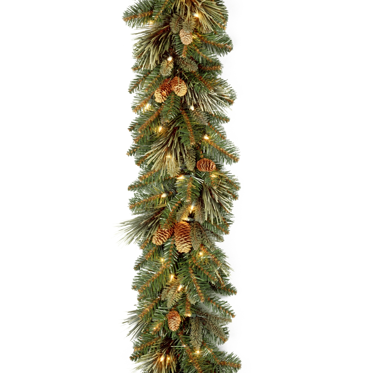 9' x 10" Carolina Pine Garland with 27 Flocked Cones and 100 Clear Lights - Green