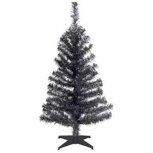 National Tree 3' Black Tinsel Tree with Plastic Stand