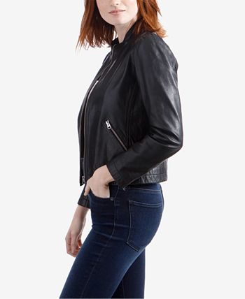 Lucky brand puff 2025 sleeve leather jacket