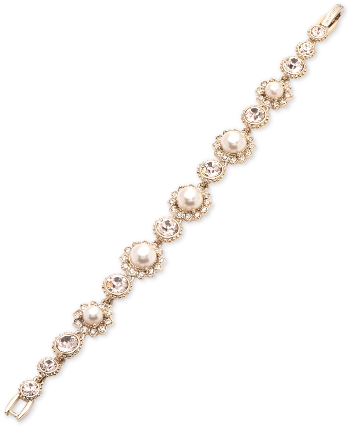 Gold-Tone Imitation Pearl & Crystal Link Bracelet - Gold