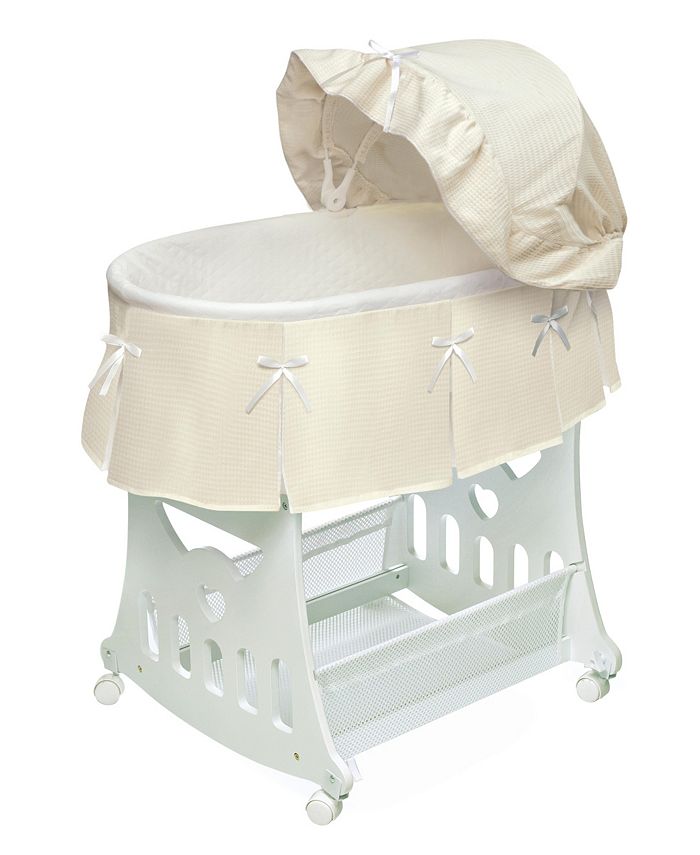 Badger Basket Badger Basket Portable Bassinet & Cradle with Toy Box Base, Sage Waffle Ruffled