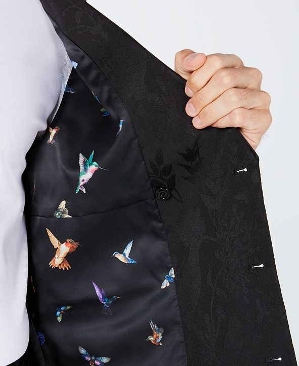 Tallia Men's Slim-Fit Tonal Black Bird Double-Breasted ...