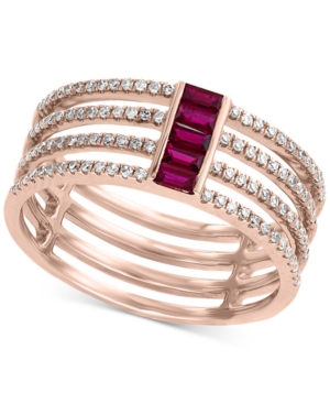 image of Effy Ruby (1/4 ct. t.w.) & Diamond (1/3 ct. t.w.) Multi-Band Statement Ring in 14k Rose Gold