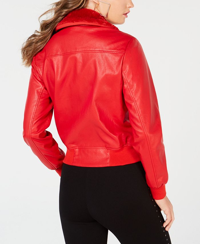 GUESS Tani Faux-Leather Bomber Jacket - Macy's