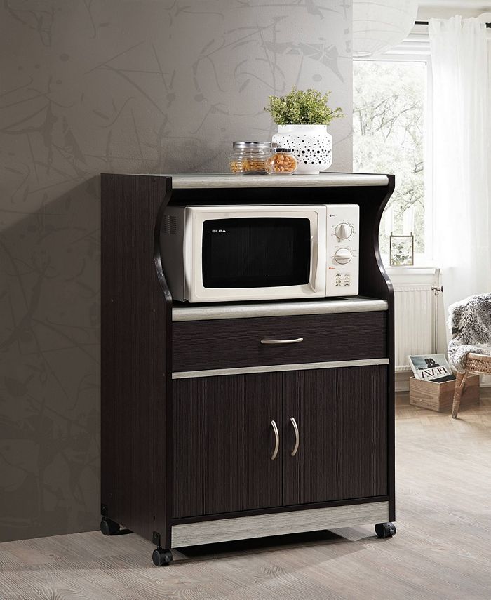 Hodedah Microwave Kitchen Cart in ChocolateGrey Macy