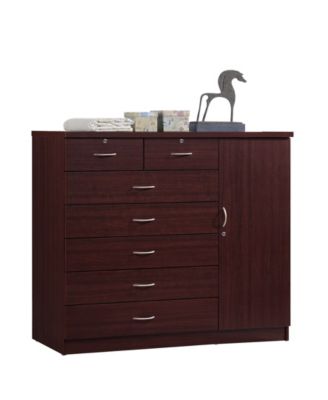 Hodedah - 7-Drawer Chest with Locks on 2-Top Drawers plus 1-Door with 3-Shelves in Mahogany