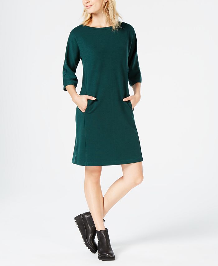Eileen Fisher Tencel® Ponte 3/4-Sleeve Boat-Neck Dress, Created for ...