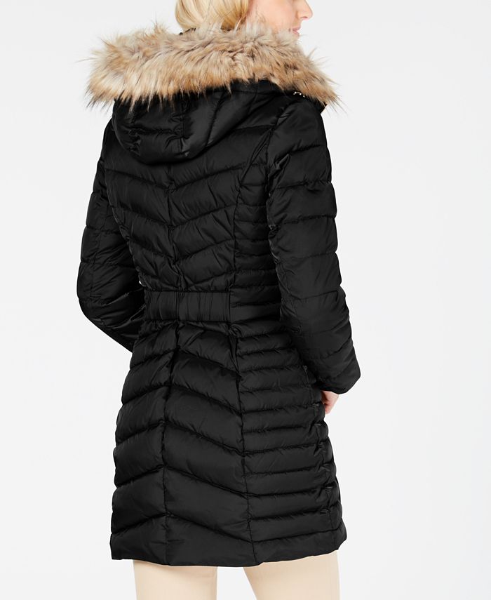Green Fur Hood Contrast Panel Puffer Coat - Chelsie main image 1